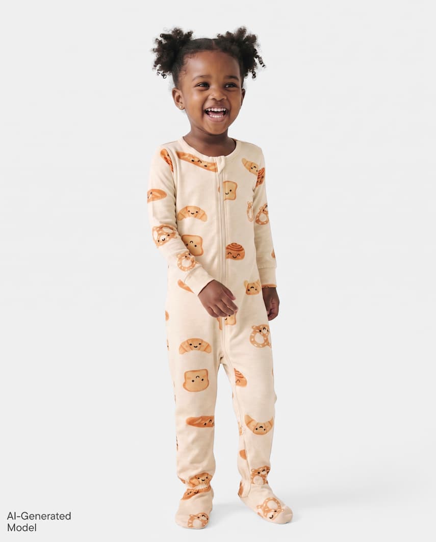 The Children's Place Baby And Toddler Food Snug Fit Footed One Piece Pajamas - Super Soft | Size 6-9 M | Tan