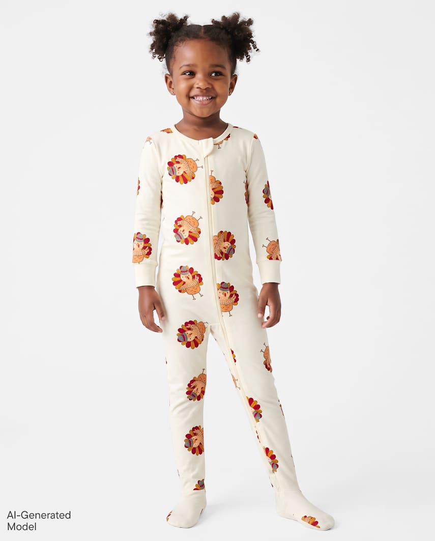 The Children's Place Baby And Toddler Boys Turkey Snug Fit Cotton Footed One Piece Pajamas | Size 3-6 M | White