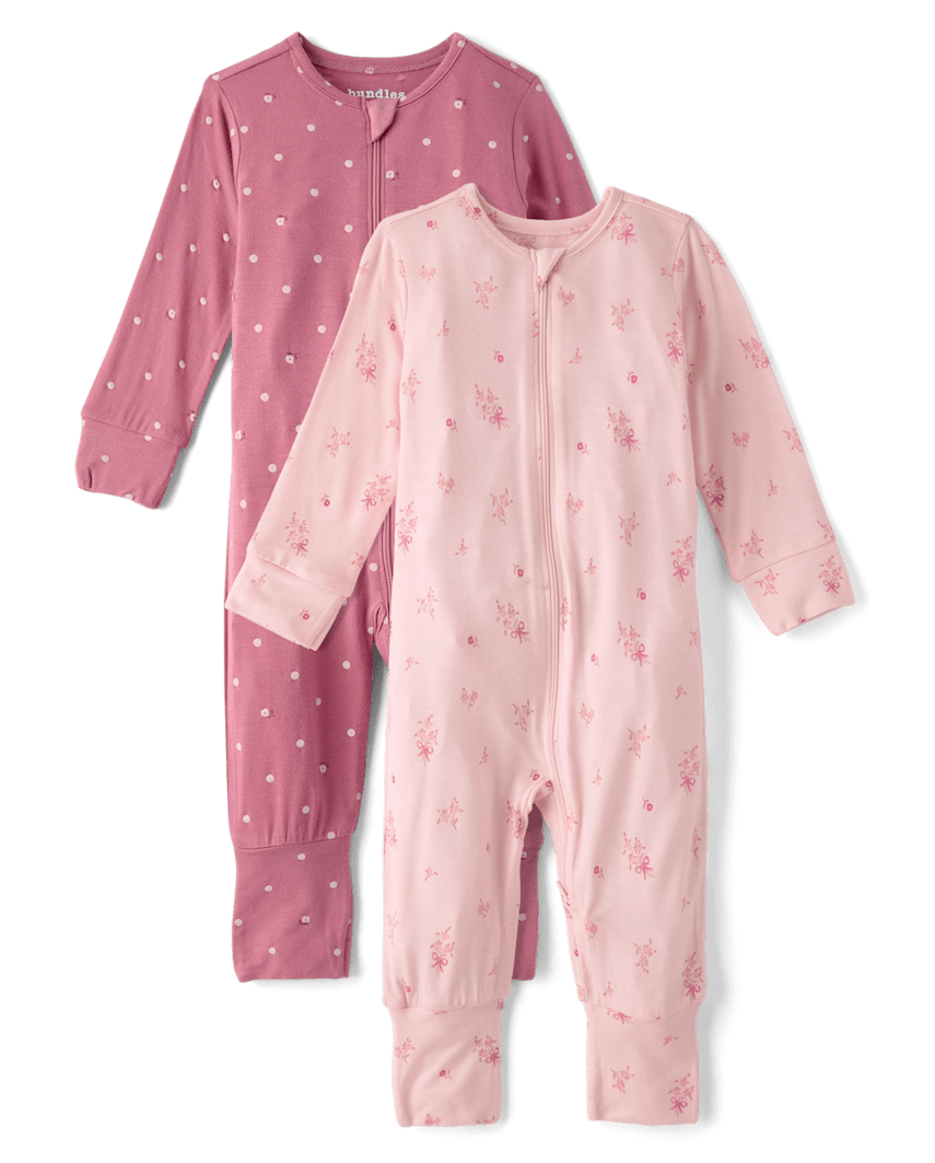 The Children's Place Baby Girls Floral Sleep And Play 2-Pack - Super Soft | Size NB | Pink