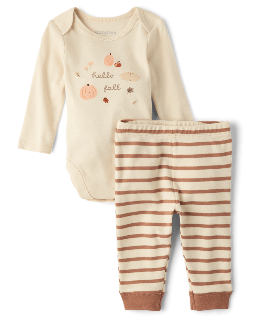 The Children's Place Baby Fall 2-Piece Playwear Set | Size NB | Brown | Cotton