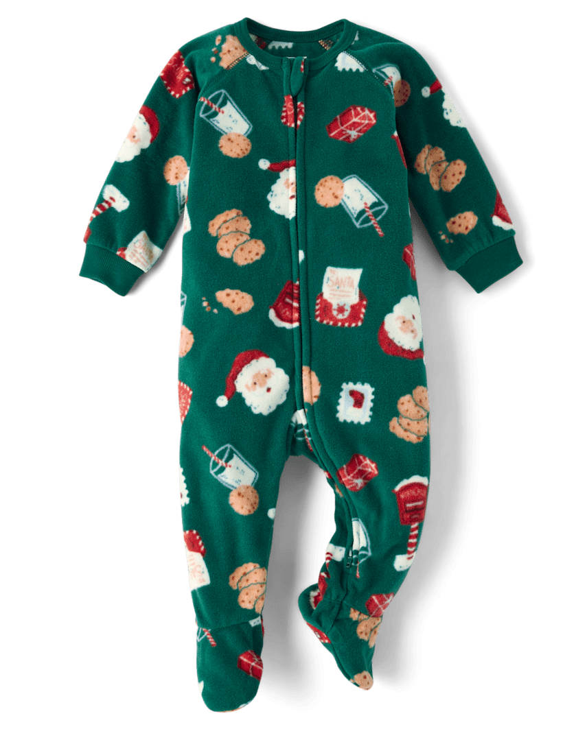 The Children's Place Baby And Toddler Matching Family Santa Letter Dream Fleece Footed One Piece Pajamas | Size 18-24 M | Green