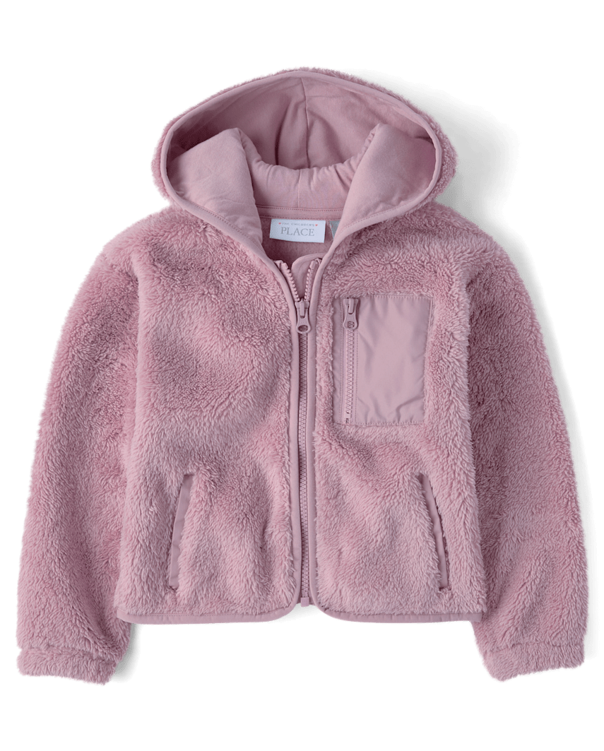 The Children's Place Toddler Girls Heavyweight Sherpa Zip Up Hoodie | Size 5T | Purple | Cotton