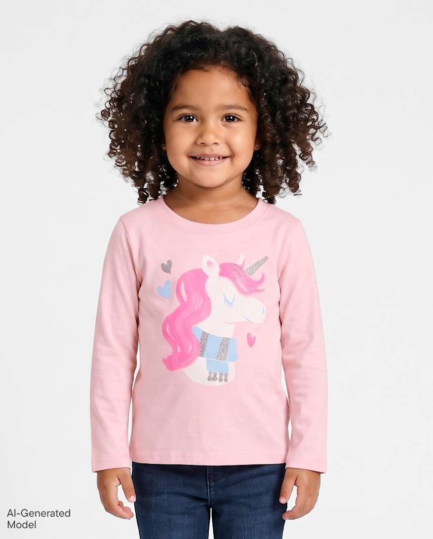 The Children's Place Baby And Toddler Girls Glitter Unicorn Graphic T-Shirt | Size 12-18 M | Pink | Cotton/Polyester