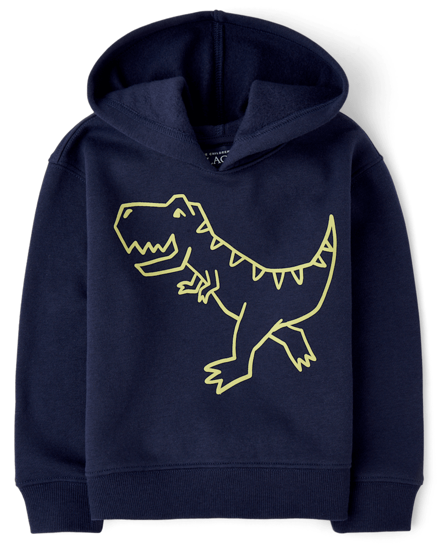 The Children's Place Toddler Boys Dino Premium Fleece Hoodie | Size 2T | Blue | Cotton/Polyester/Spandex