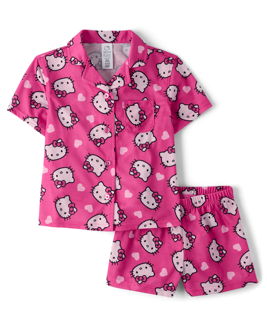 The Children's Place Girls Hello Kitty® Button Front Pajamas | Size 2XL (16) | Pink