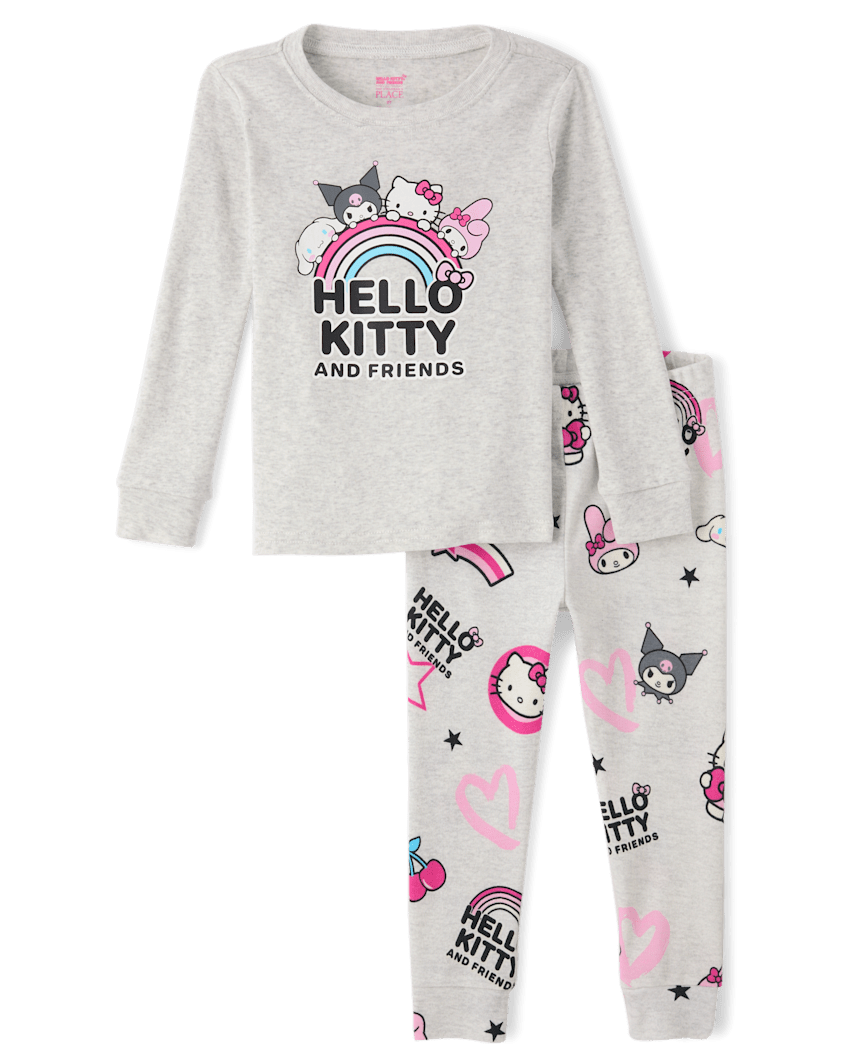 The Children's Place Baby And Toddler Girls Hello Kitty® And Friends Rainbow Snug Fit Cotton Pajamas | Size 12-18 M | Gray | 100% Cotton