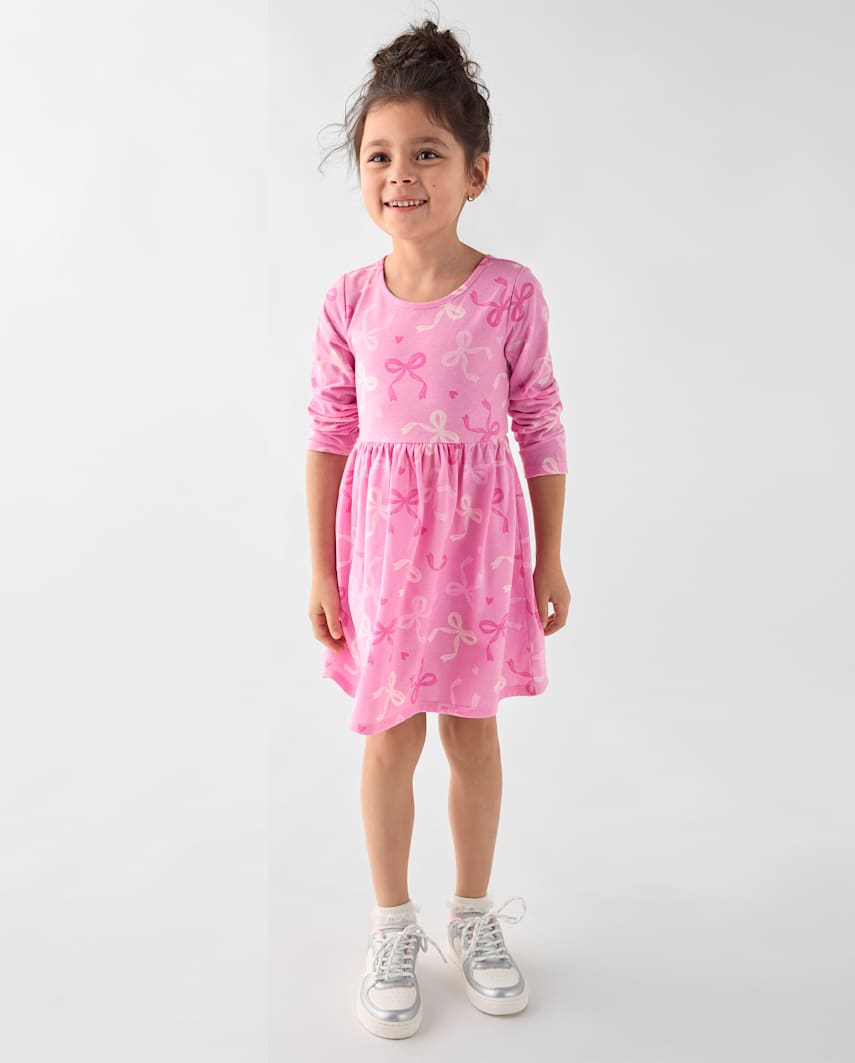 The Children's Place Baby And Toddler Girls Print Everyday Dress | Size 18-24 M | Pink | Cotton/Polyester
