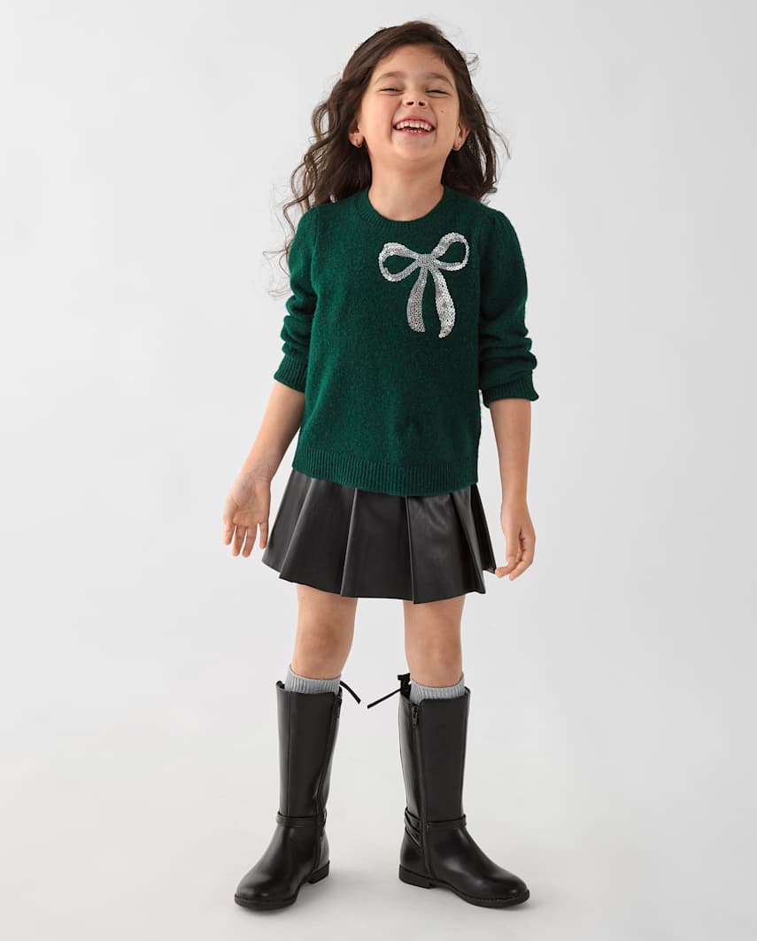 The Children's Place Toddler Girls Pleated Faux Leather Skirt | Size 12-18 M | Black