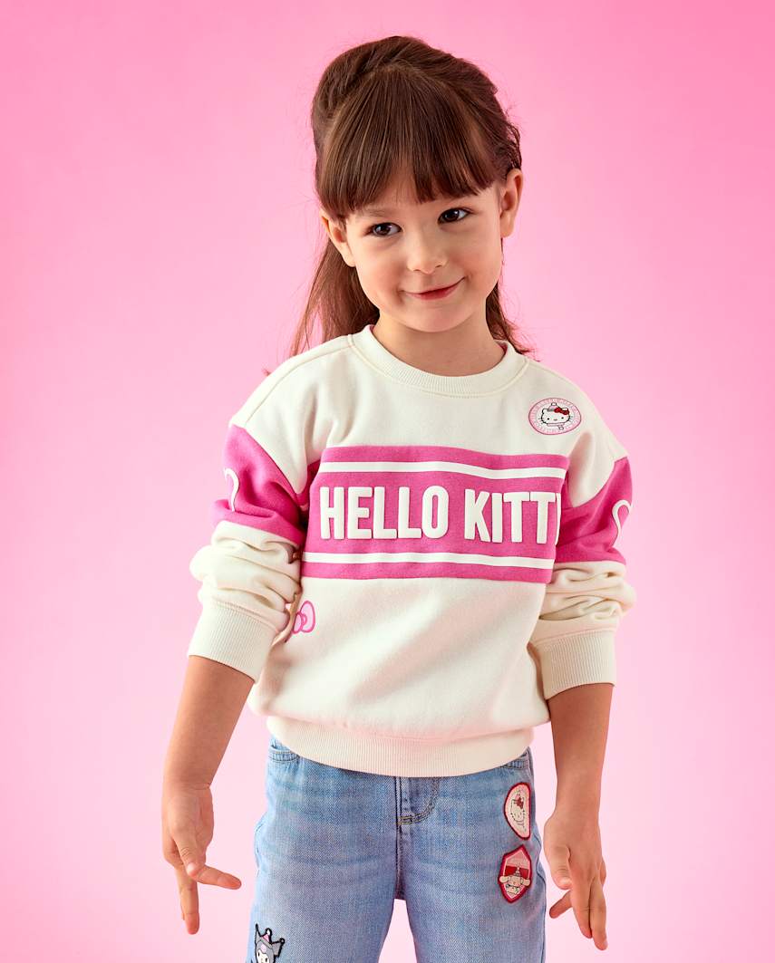 The Children's Place Toddler Girls Hello Kitty® Puff Print Colorblock Premium Fleece Sweatshirt | Size 12-18 M | Cream | Cotton/Polyester/Spandex
