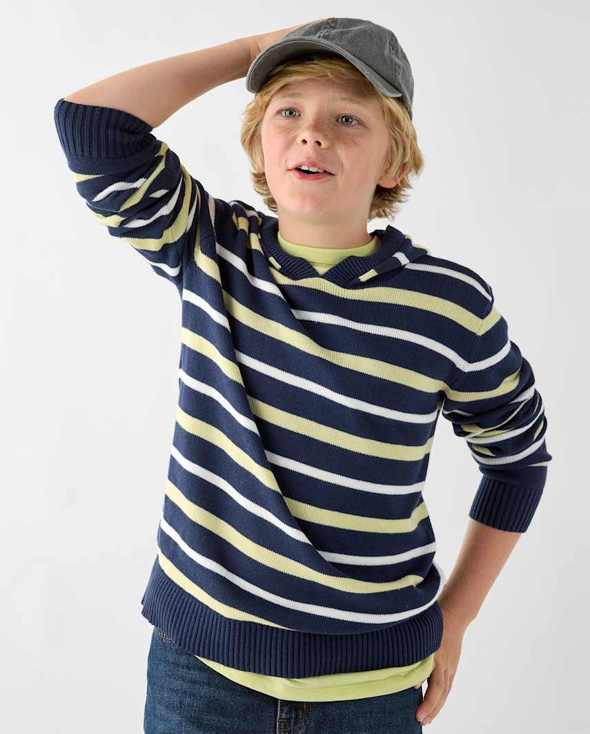 The Children's Place Boys Striped Sweater Hoodie | Size 2XL (16) | Blue | Cotton