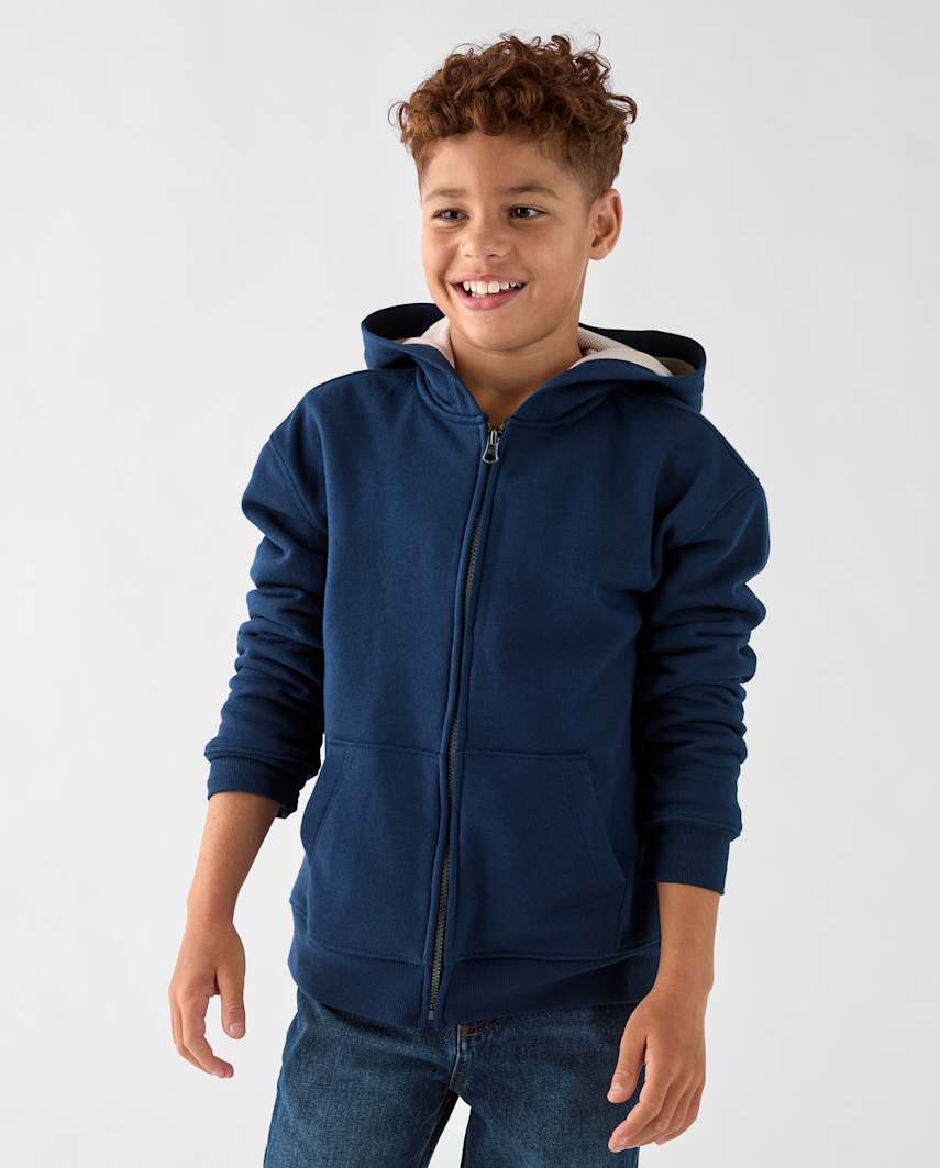 The Children's Place Boys Premium Fleece Thermal Lined Zip Up Hoodie | Size XL (14) | Blue | Cotton/Polyester/Spandex