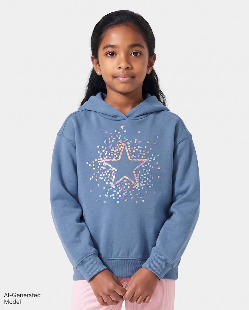 The Children's Place Girls Sequin Icon Premium Fleece Oversized Hoodie | Size 2XL (16) | Blue | Cotton/Polyester/Spandex