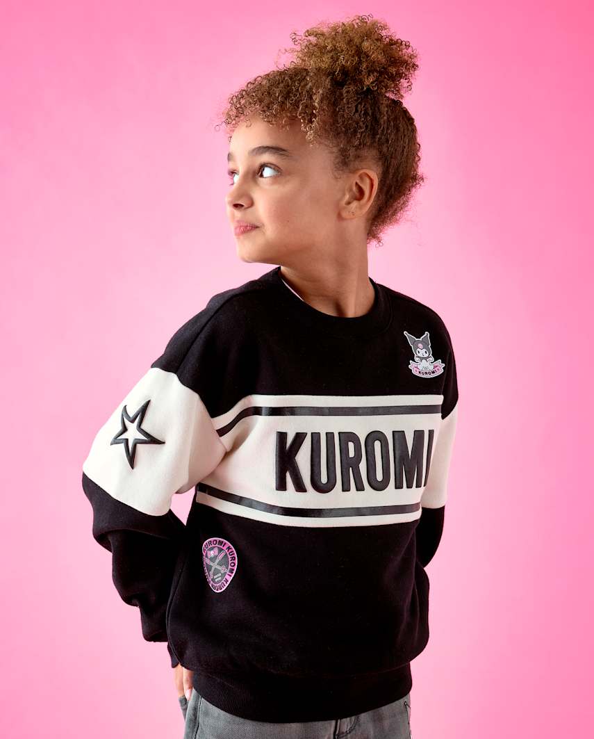 The Children's Place Girls Hello Kitty® Puff Print Colorblock Premium Fleece Sweatshirt | Size 2XL (16) | Black | Cotton/Polyester/Spandex
