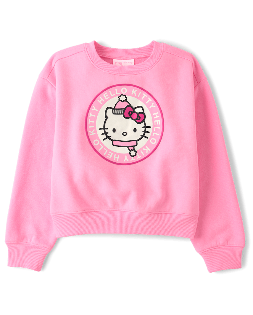 The Children's Place Girls Hello Kitty® Embellished Premium Fleece Sweatshirt | Size 2XL (16) | Pink | Cotton/Polyester/Spandex