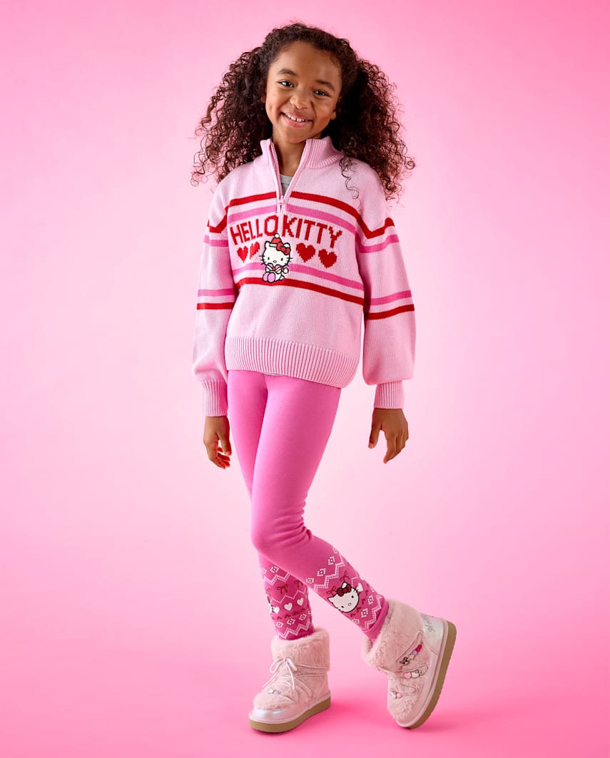 The Children's Place Girls Hello Kitty® Fairisle Winter Warm Leggings | Size Medium (7/8) | Pink | Cotton/Polyester/Spandex
