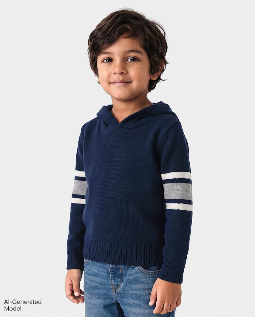 The Children's Place Toddler Boys Colorblock Hooded Sweater | Size 12-18 M | Blue | Cotton