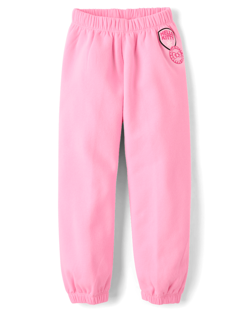 The Children's Place Girls Hello Kitty® Embellished Premium Fleece Barrel Sweatpants | Size 2XL (16) | Pink | Cotton/Polyester