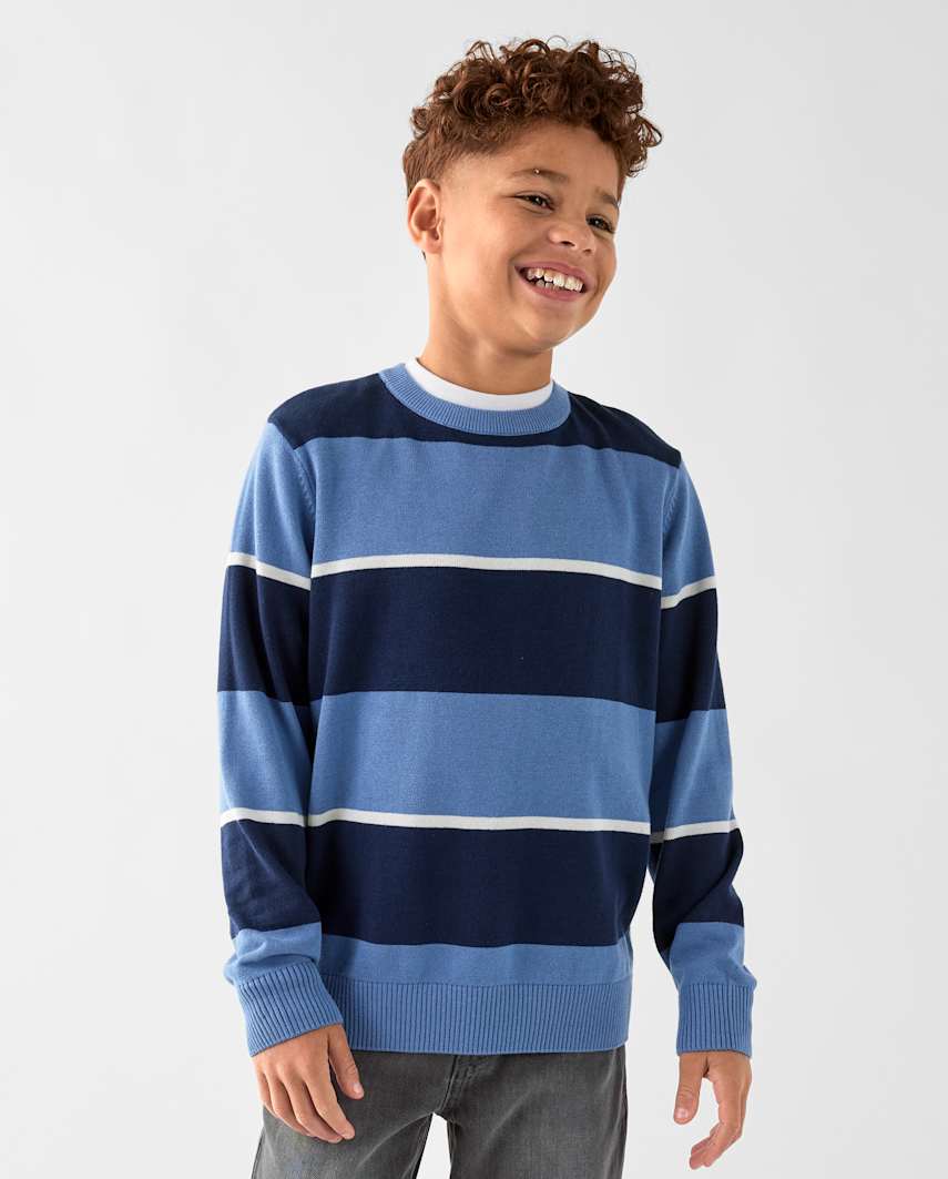 The Children's Place Boys Striped Sweater | Size 2XL (16) | Blue | 100% Cotton