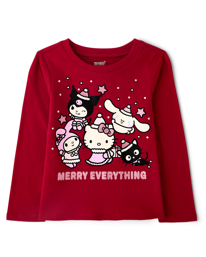 The Children's Place Toddler Girls Hello Kitty® And Friends Glitter Merry Everything Graphic T-Shirt | Size 12-18 M | Red | Cotton/Polyester