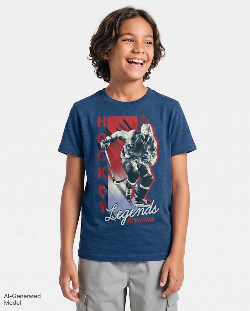 The Children's Place Boys Hockey Legends Graphic T-Shirt | Size Small (5/6) | Blue | Cotton/Polyester