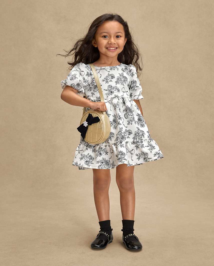 Gymboree | Girls | Floral Heart Cut Out Satin Ruffle Dress - Petit Paris in White | Size 5T