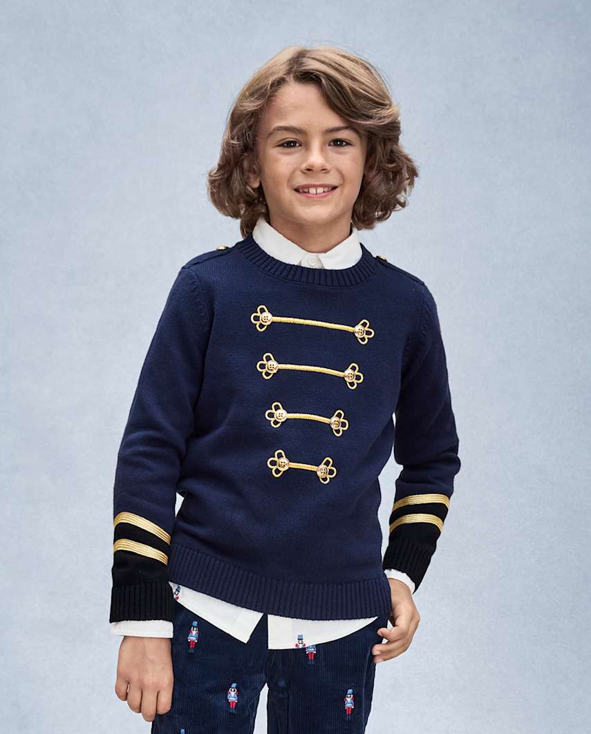 Boys | Embroidered Nutcracker Sweater - New York City Ballet by GYMBOREE in Blue | Size 18-24 M | 100% Combed Cotton