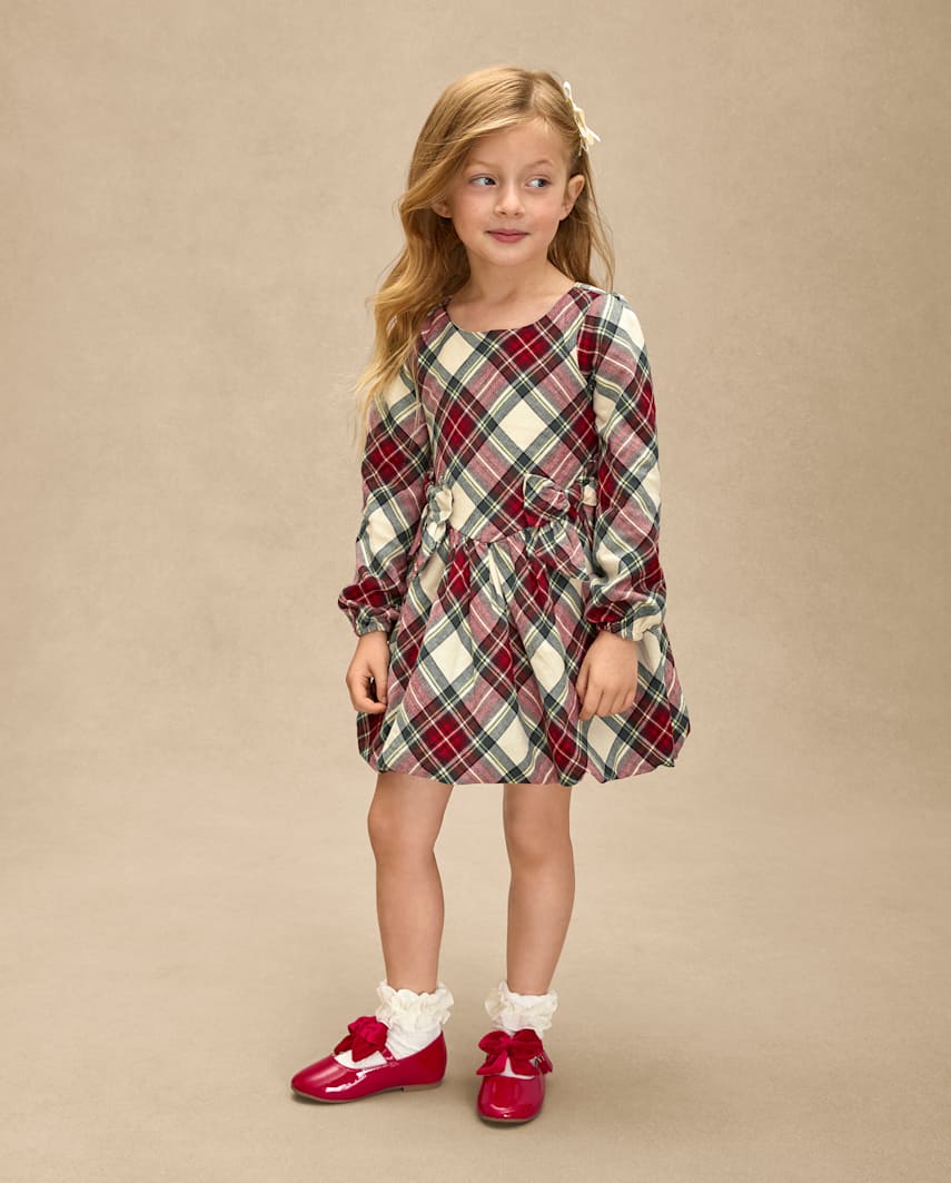 Gymboree | Girls | Plaid Bow Flannel Bubble Dress - Royal Christmas in Red | Size