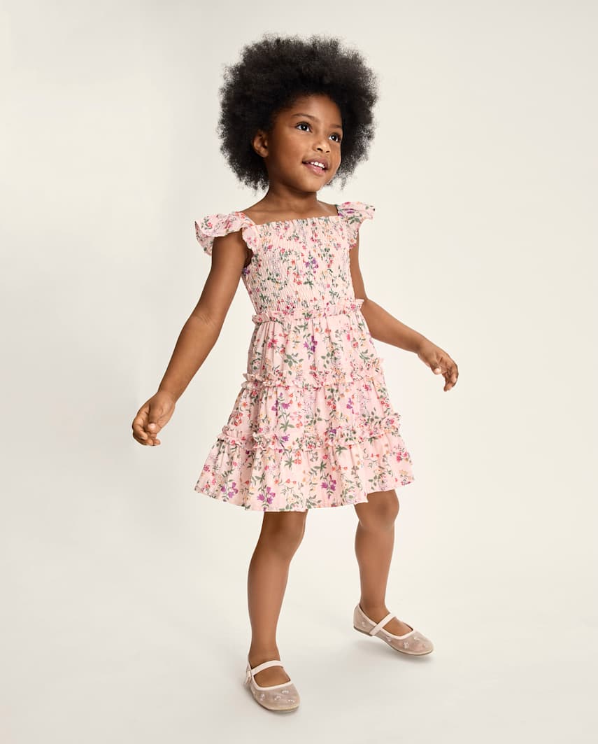 Gymboree | Girls | Floral Smocked Tiered Dress - Enchanted Garden in Pink | Size 3T