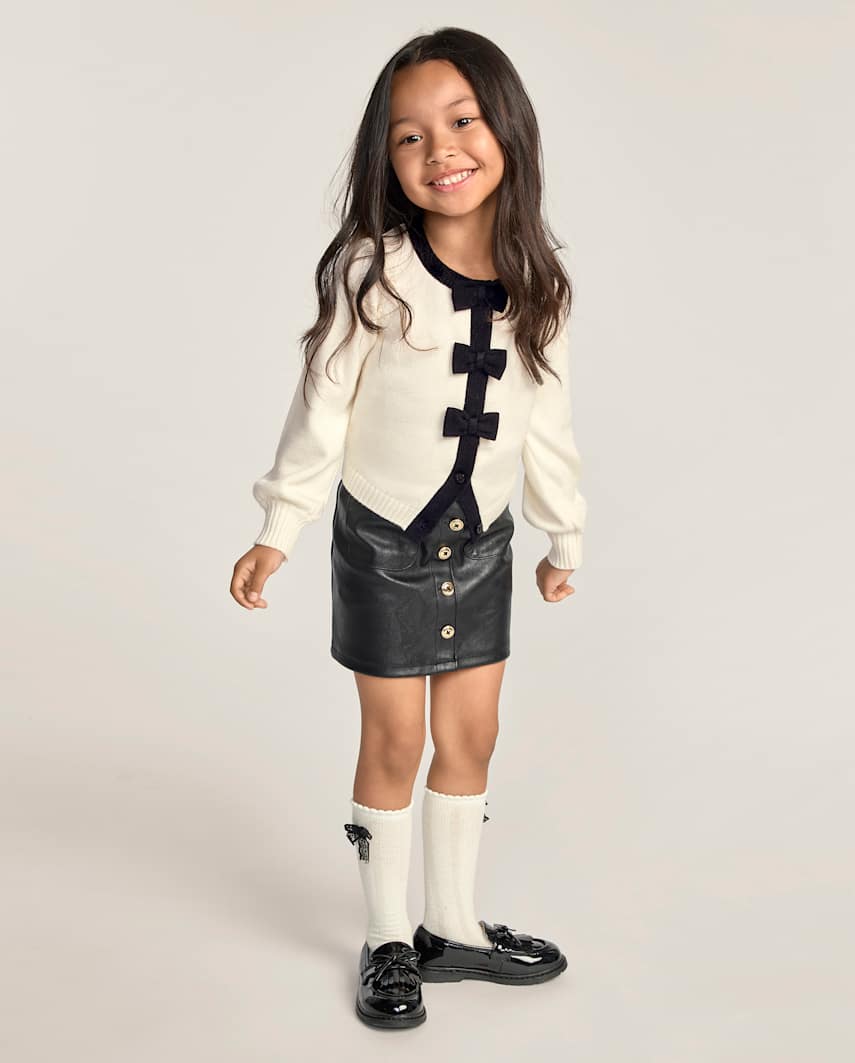 Gymboree | Girls | Button Faux Leather Skirt - The Leopard Edit in Black | Size 12-18 M | Polyester/Cotton