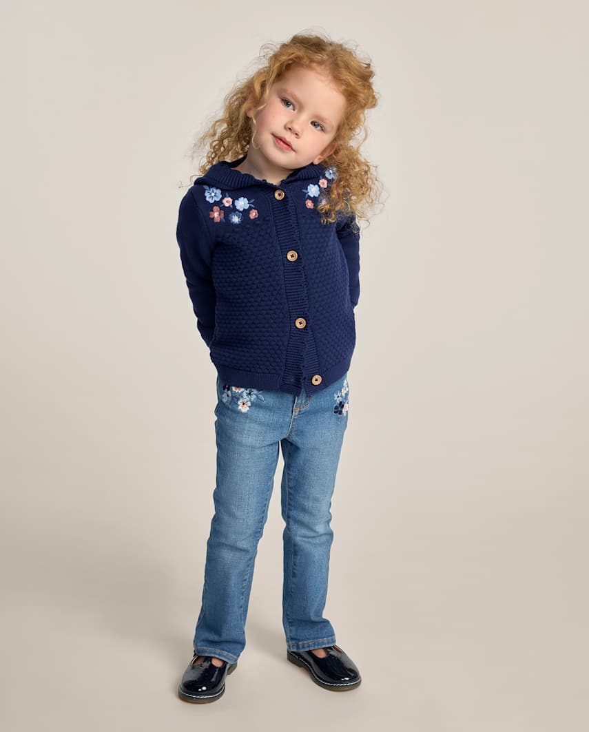 Gymboree | Girls | Embroidered Floral Flare Jeans - Blue Sky Mountain | Size 5T | Polyester/Cotton/Spandex