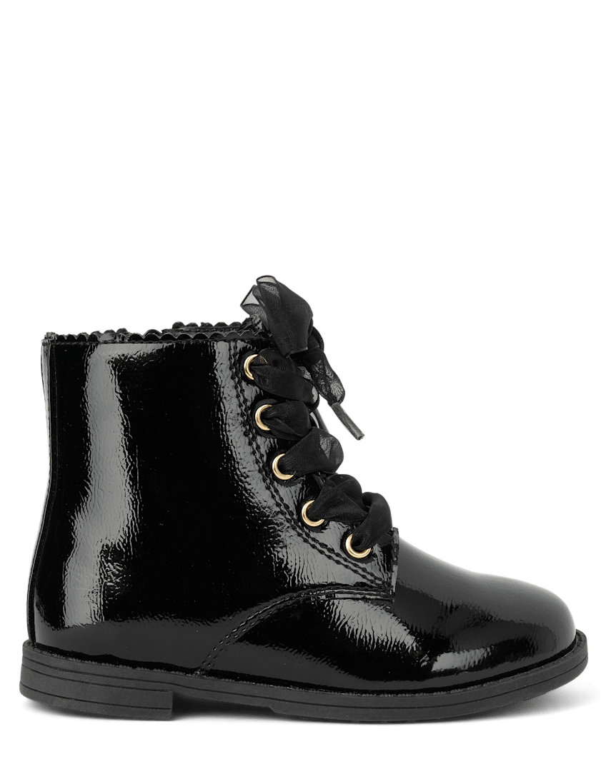 Gymboree | Girls | Scalloped Lace Up Boots - Little Essentials in Black | Size Toddler 11 | 100% Faux Leather