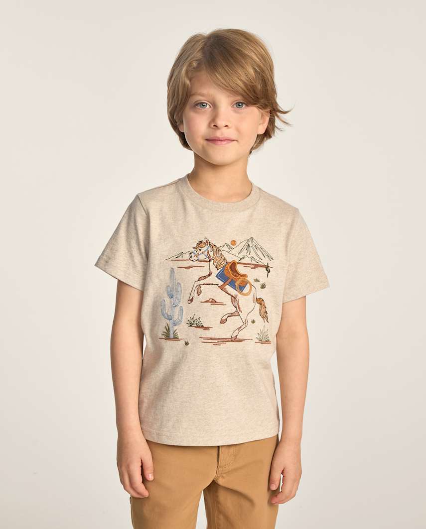Gymboree | Boys | Embroidered Horse Textured Top - Blue Sky Mountain in Gray | Size 5T | 100% Cotton Jersey