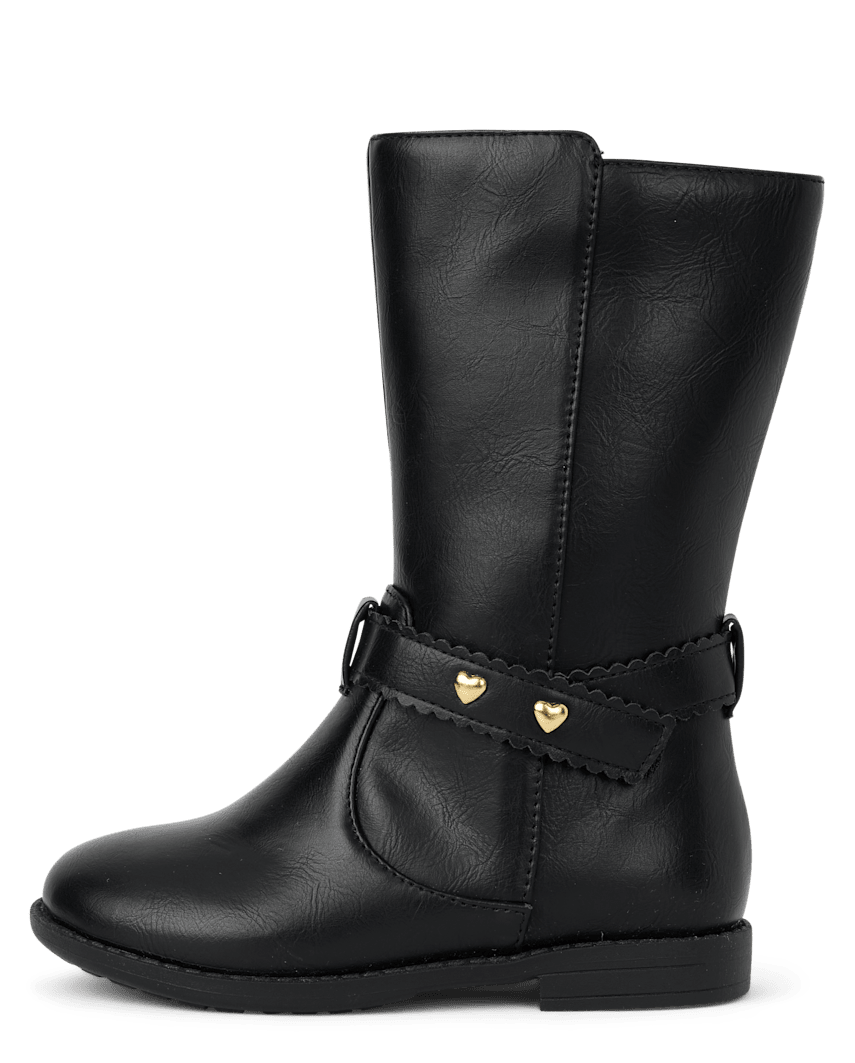 Gymboree | Girls | Heart Charm Tall Boots - Little Essentials in Black | Size Toddler 11 | 100% Faux Leather