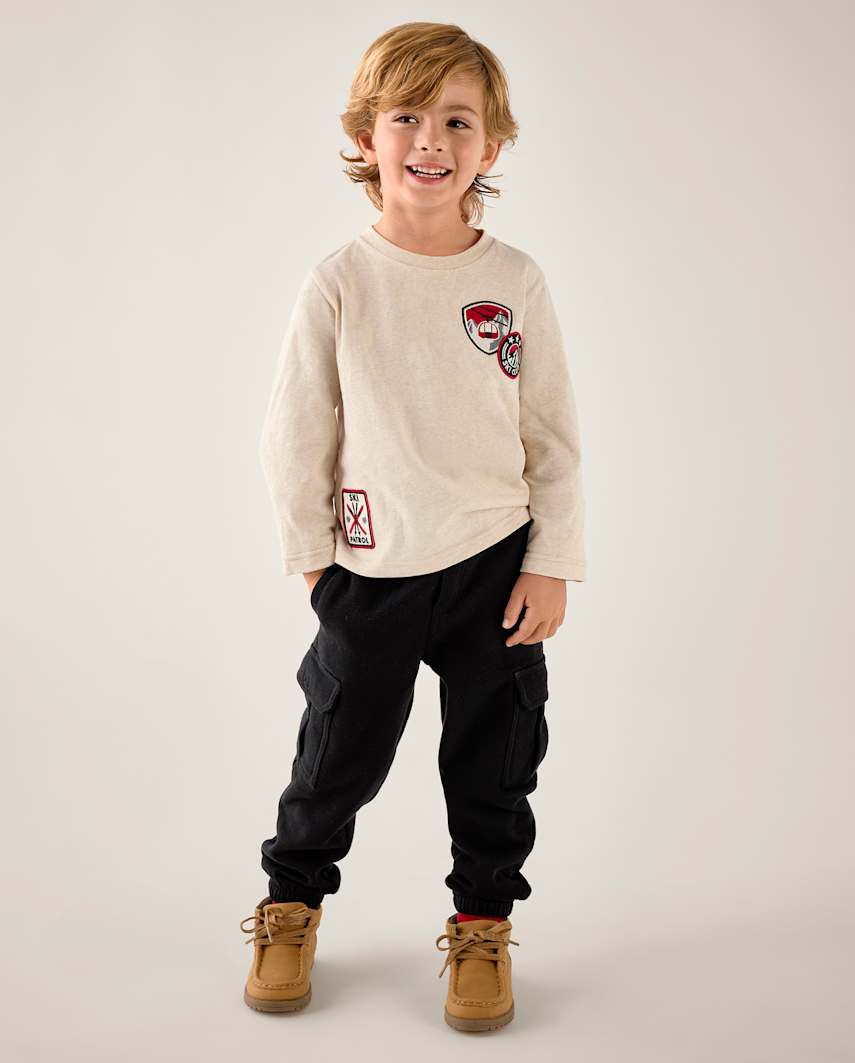 Gymboree | Boys | Fleece Cargo Jogger Pants - Aspen Lodge in Black | Size 12-18 M | 100% Cotton Jersey