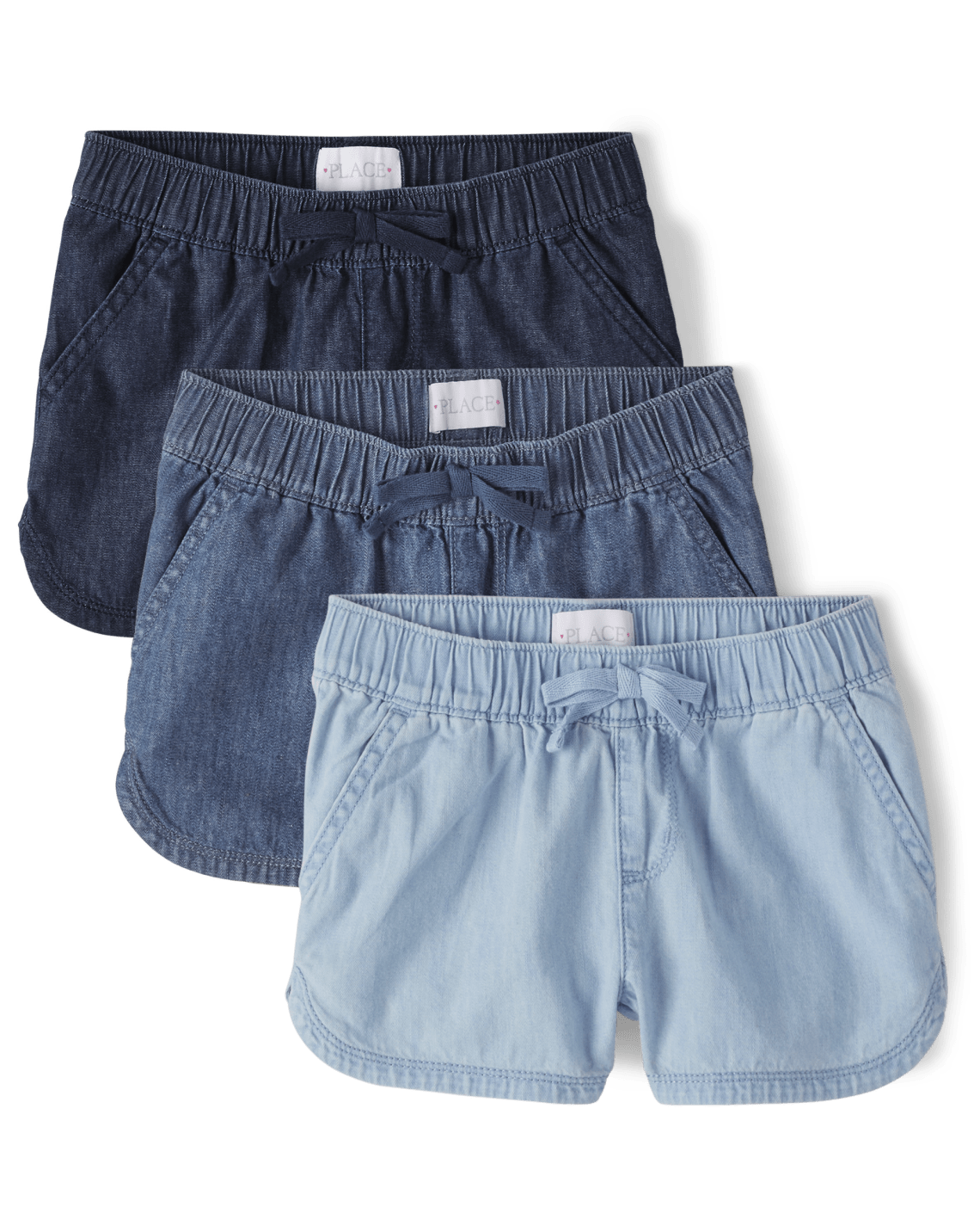 Product image for Girls Chambray Woven Pull On Jean Shorts 3-Pack