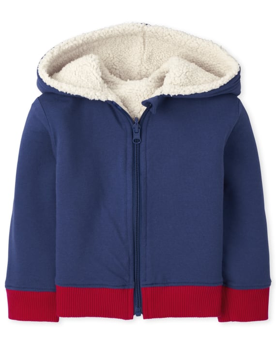 The Children's Place Baby & Toddler Boys Reversible Sherpa Zip Up Hoodie (Stone)