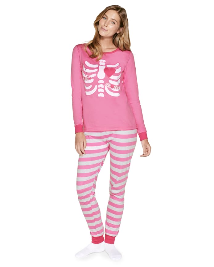 Womens Matching Family Skeleton Cotton 2-Piece Pajamas