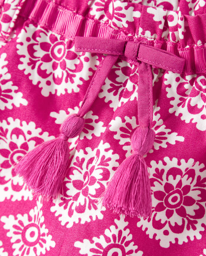 Girls Medallion Tassel Belted Shorts - Summer Sunsets