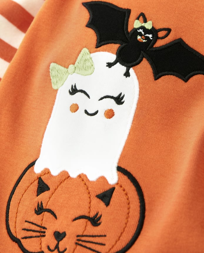 Girls Embroidered Halloween Layered Top - Lil Pumpkin