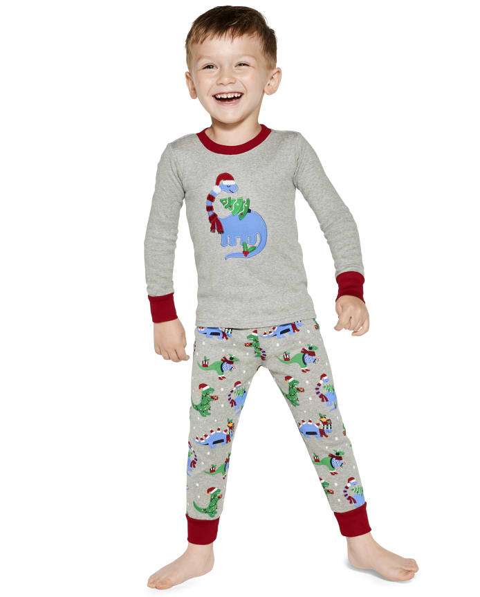 Boys Christmas Dino Cotton 2-Piece Pajamas
