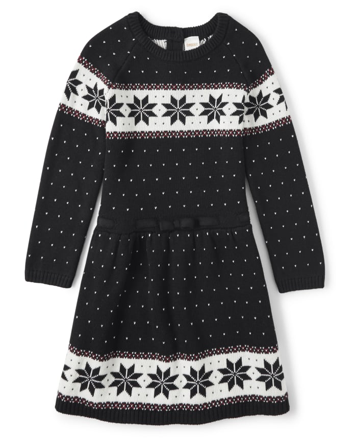 Girls Fairisle Sweater Dress - Reindeer Cheer