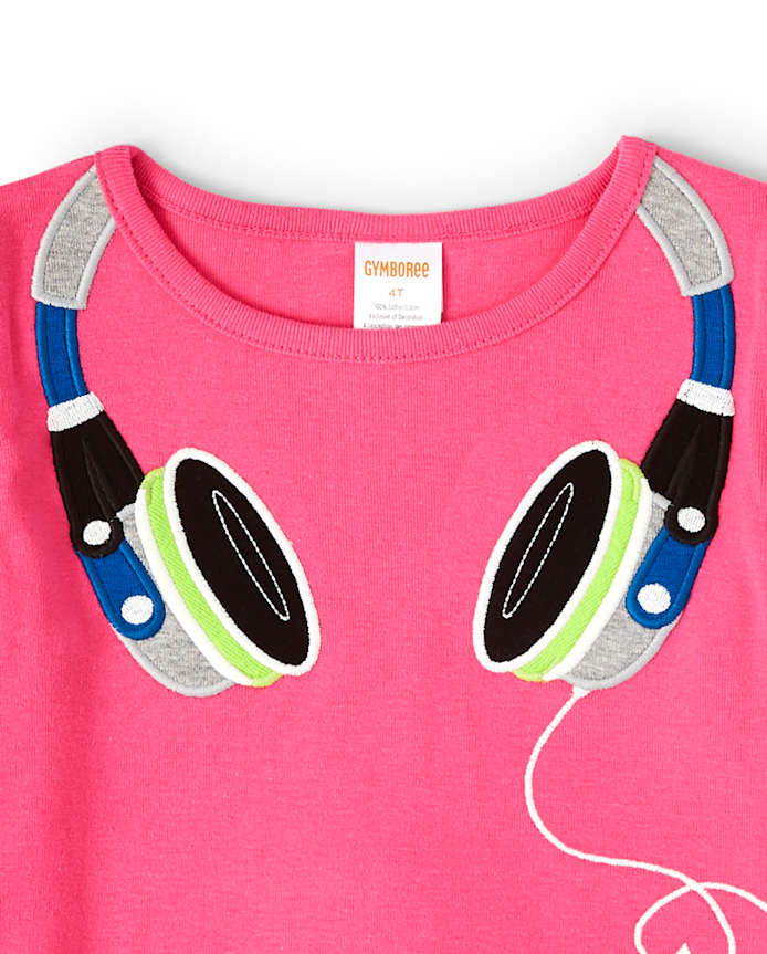 Girls Embroidered Headphones Top - Rock Academy