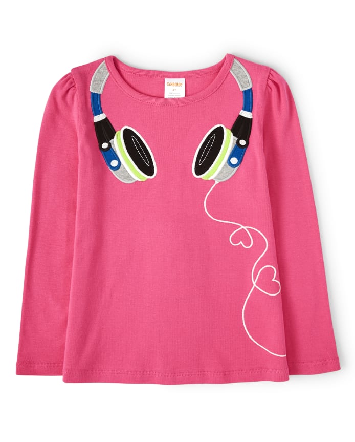 Girls Embroidered Headphones Top - Rock Academy