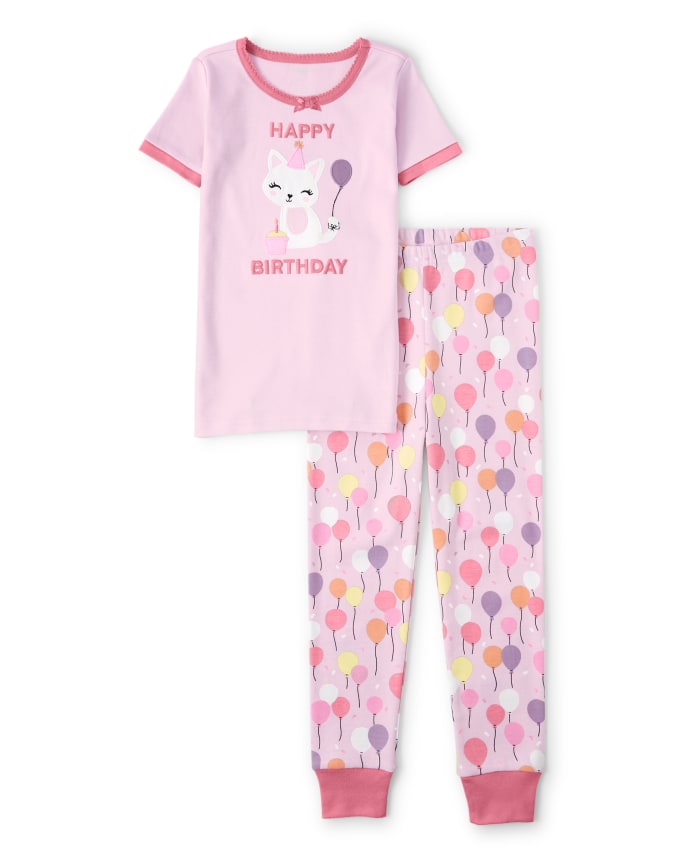 Girls Birthday Cat Snug Fit Cotton Pajamas - Gymmies