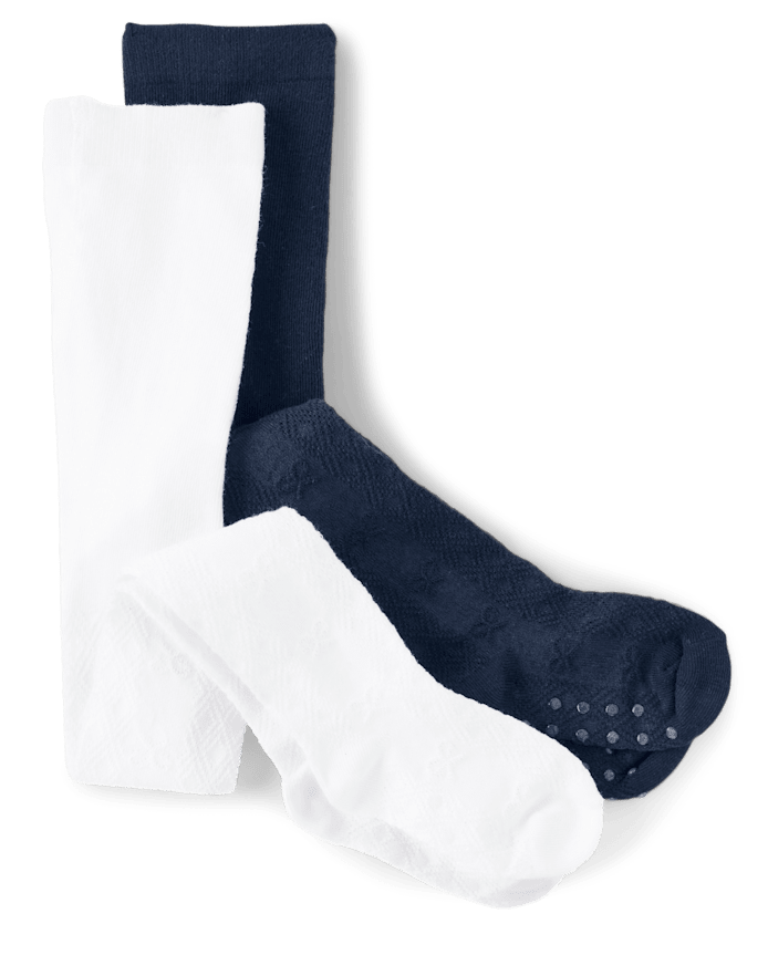 Girls Pointelle Bow Tights 2-Pack - Uniform