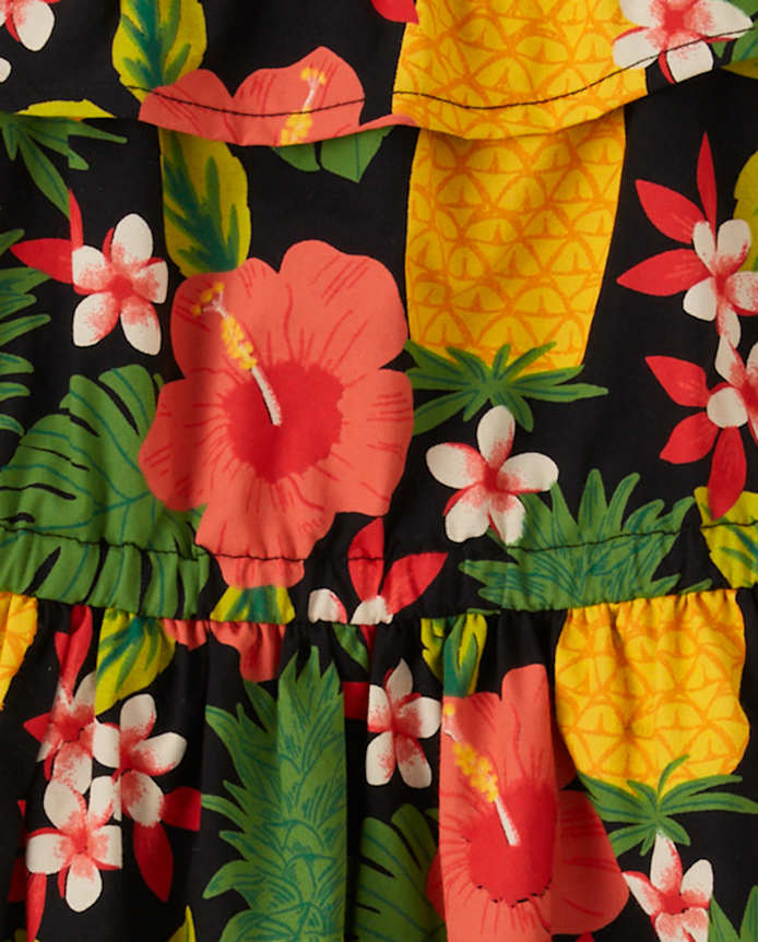 Girls Pineapple Off Shoulder Dress - Punch