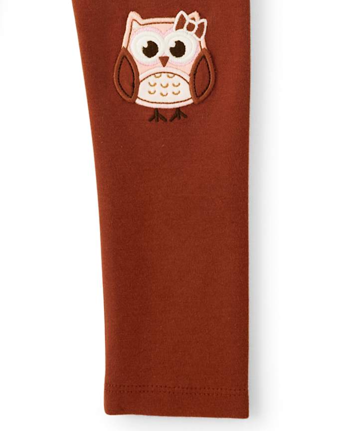 Girls Embroidered Owl Leggings - Autumn Harvest