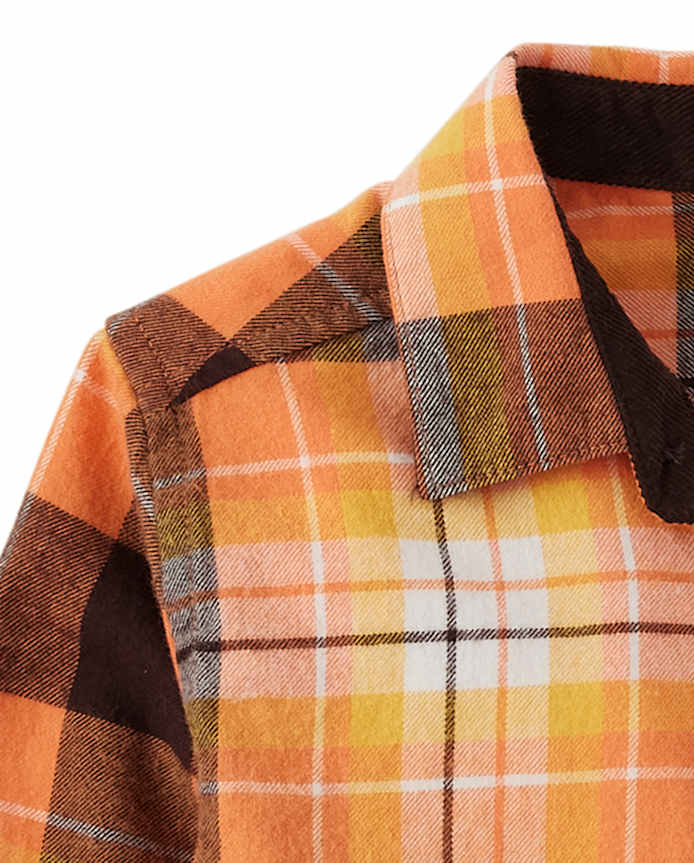 Boys Plaid Button Up Shirt - Perfect Pumpkin