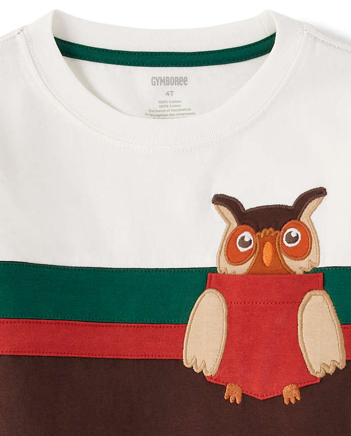 Boys Embroidered Owl Top - Autumn Harvest