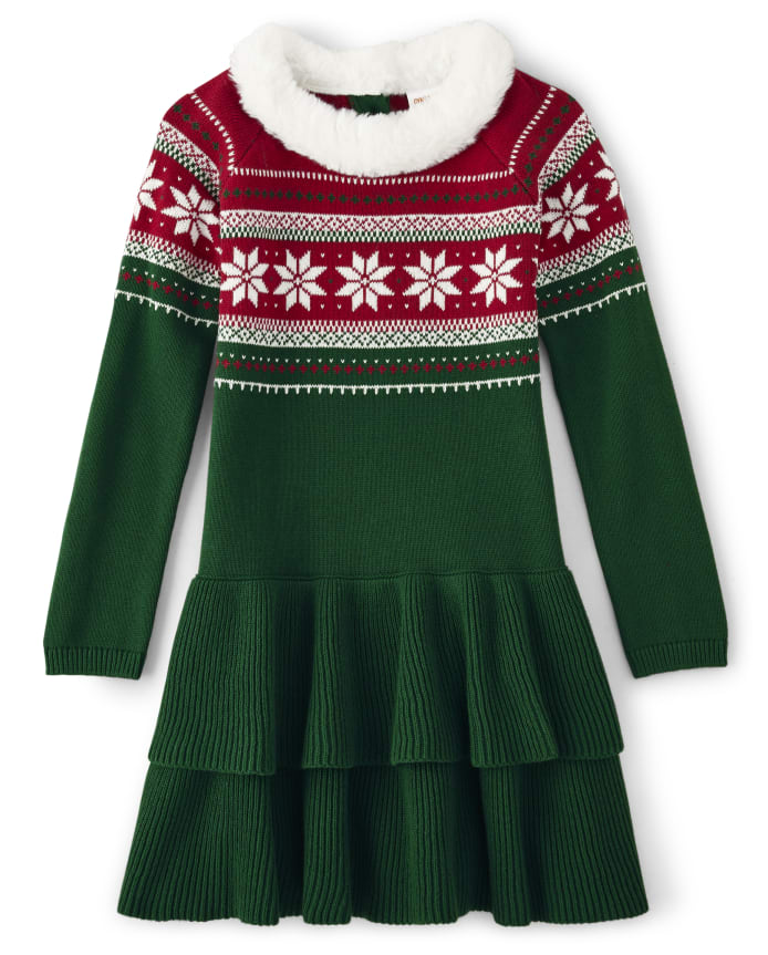 Girls Snowflake Fairisle Sweater Dress